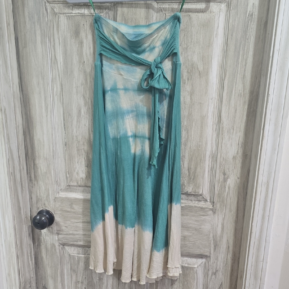 Free People Light Teal and White Maxi Skirt/Dress (Multi-function)